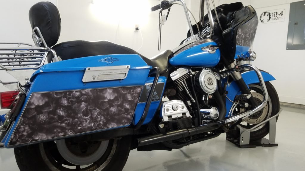 Glossy red Harley DBold Red Harley Davidson Wrap Finishavidson wrap on cruiser
