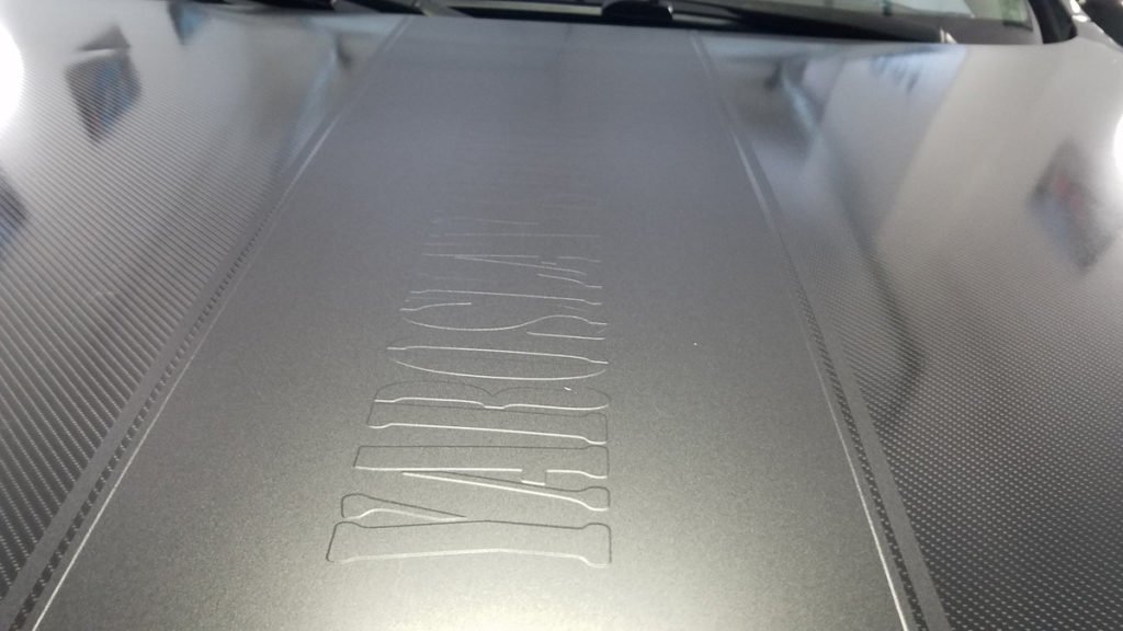 Satin dark gray custCustom Hood Wrap in 3M Satin Dark Gray Vinylom hood wrap close-up