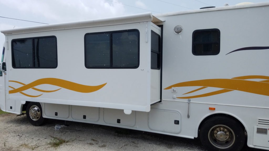 Custom RV Mobile Business Promotion with RV Signs and Stripesbranding with stripes, decals, and signage