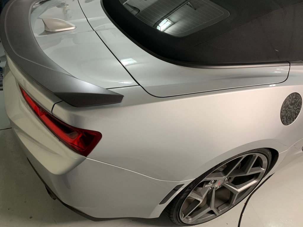 Camaro Spoiler Wrapped in Satin Dark Gray Vinyl