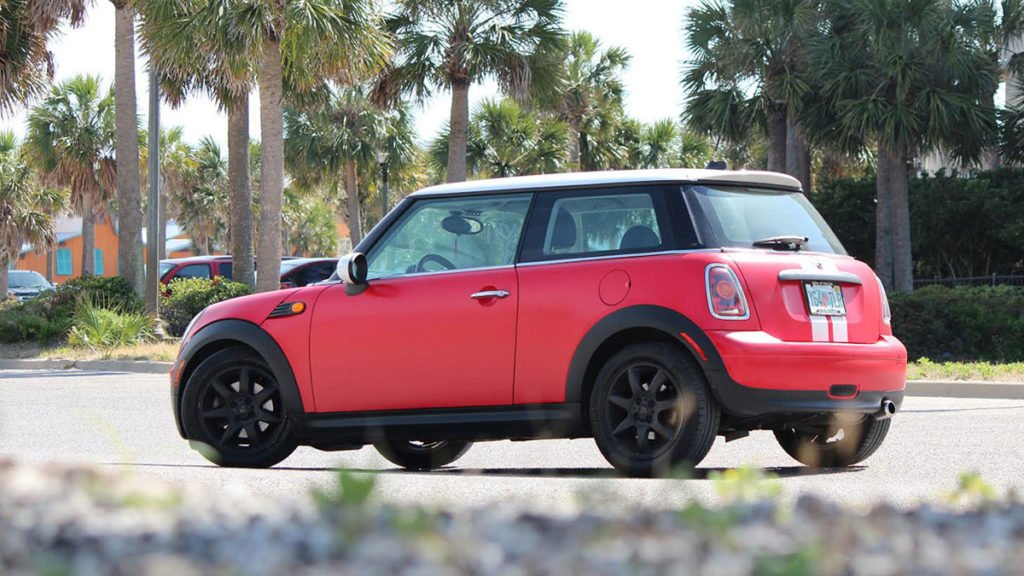 Satin White Pearl racing stripes onCustom Racing Stripes on Satin Red Mini Cooper Satin Red Mini Cooper