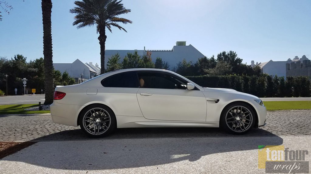 Satin White Pearl BMW M3 rear anSatin White Pearl BMW M3 – Rear Quarter Showcasegle view