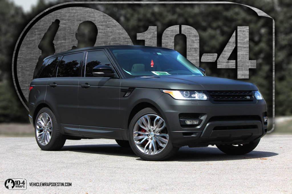 Full matte black vinyl wrap on Ranc Matte Black Range Rover Sport Full Side Viewge Rover Sport in Destin