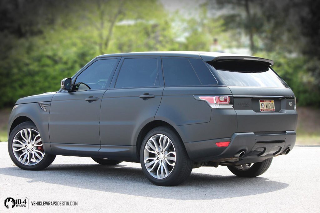 Ghost logo created with embossedEmbossed Ghost Logo Detail on Matte Black Range Rover vinyl under matte black wrap