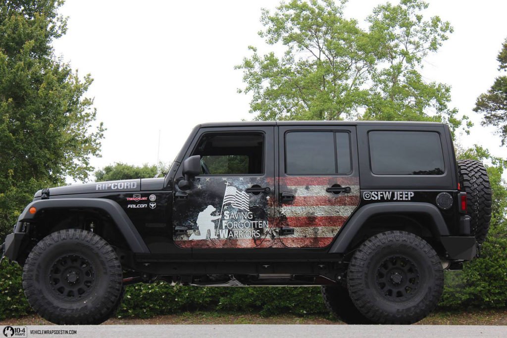 Jeep Rubicon wrapped with the APatriotic Jeep Rubicon Wrapped with the American Flag – 10-4 Wrapsmerican flag in Destin by 10-4 Wraps