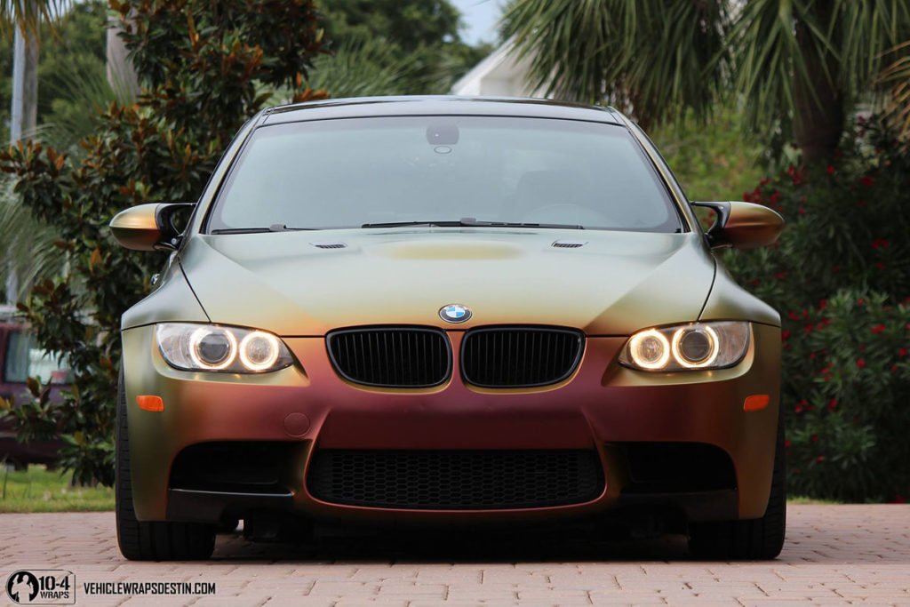 BMW M3 with Satin Rising Sun colBMW M3 Satin Rising Sun Colorshift Vinyl Wrapin (32)orshift wrap in Destin